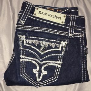 Rock Revival Rhinestone Dark Wash Flare Jeans